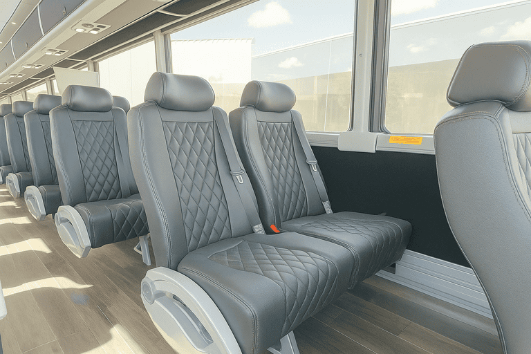 interior of Virginia Beach Minibus Company charter bus